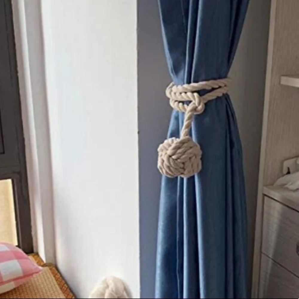 Luxury Home | Set of 2 Grey Boho Chic Nautical Knotted Rope Curtain Tie Backs